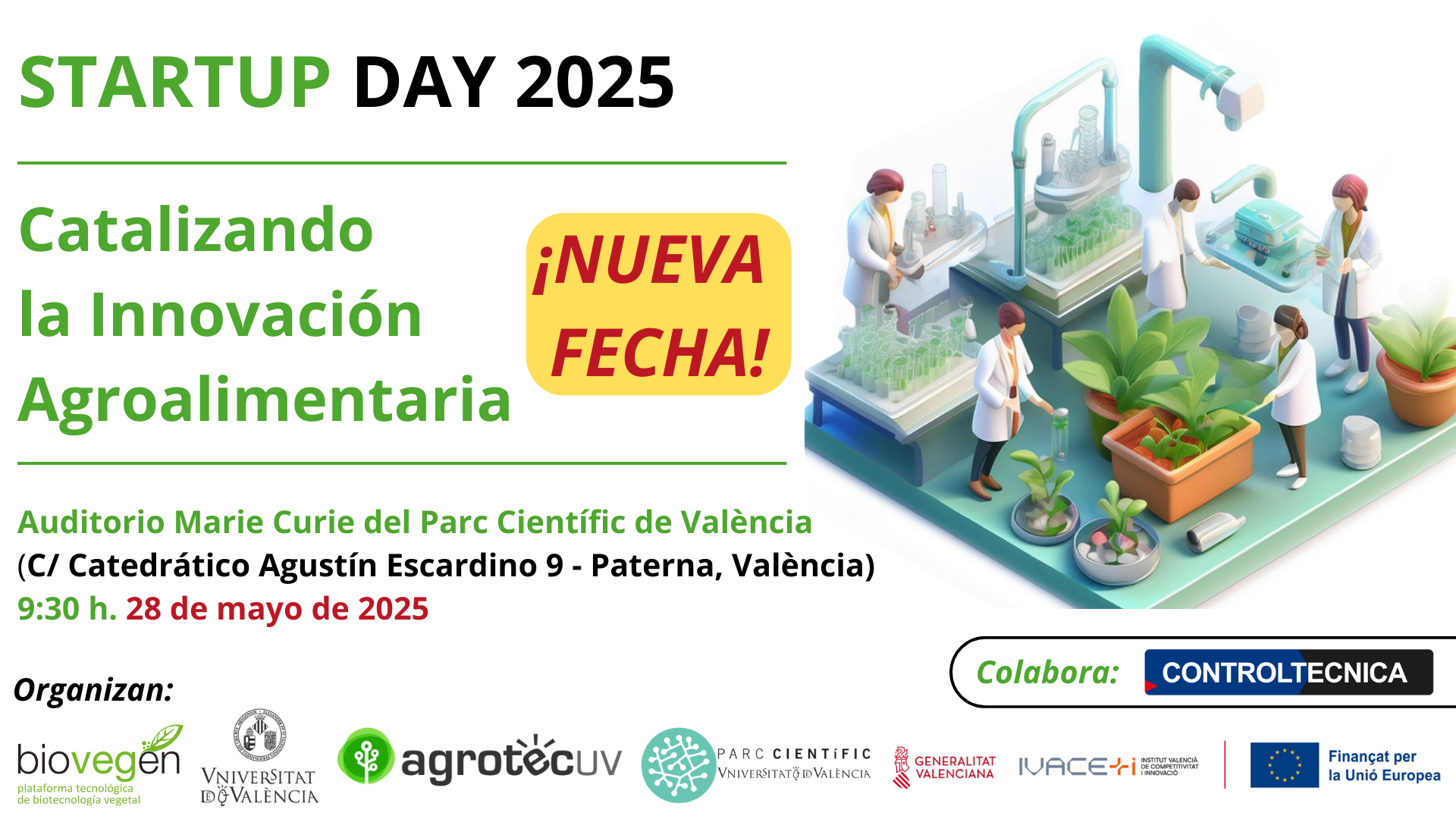 Promotional image of the Startup Day 2025 event organized by AgrotecUV and BiOVEGEN
